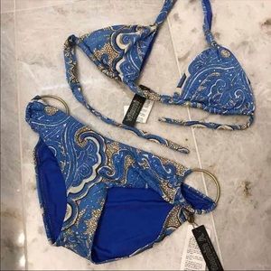 Vitamin A Blue Paisley Bikini with Gold Rings
